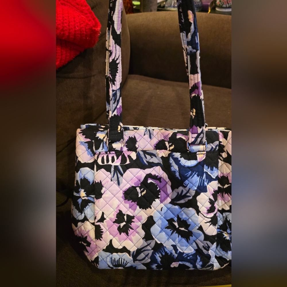Vera Bradley Grand Tote in Plum Pansies. Quilted Multistrap Shoulder HandBag